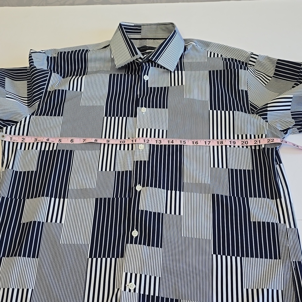 Tommy Hilfiger Men's Blue Block Stripes Long Sleeve Shirt Supima Cotton SZ Large - Picture 9 of 12